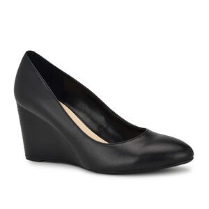 Nine West Classic Black Leather Wedge Pumps Almond Toe Sz 10